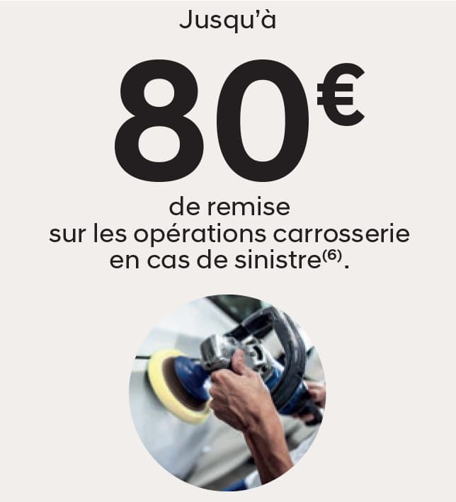 Jusqu’à 80€ de remise sur les opérations carrosserie en cas de sinistre (6)
